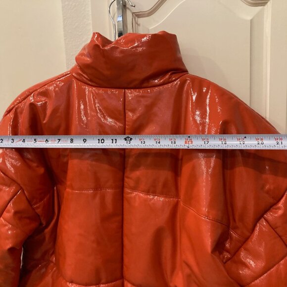 Lita by Ciara Patent Leather Puffer Coat Limited Edition Orange Fiesta Sz Small - Picture 9 of 15